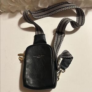 Black Crossbody Bag with Patterned Strap